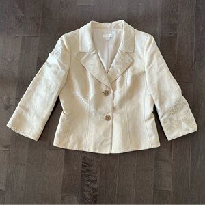 Ann‎ Taylor Metallic Jacquard Blazer Silk Linen Rhinestone Statement Elegant 10